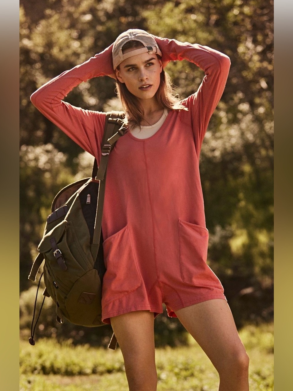 Free People long sleeve Hot Shot Romper M Grapefruit
